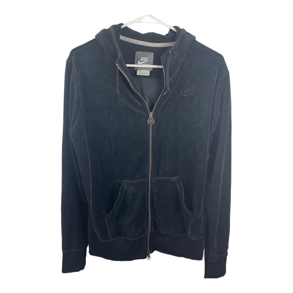 Nike Women's Gray Tag Y2K Velour Zip Up Black Jacket 361068-010‎ Size L